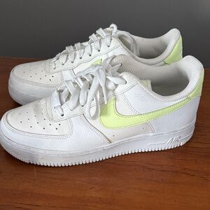 Nike Air Airforce 1Stylish White Sneakers with Neon Accents. Women’s 7.5